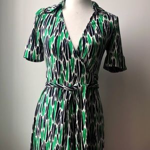 Diane Von Furstenberg Wrap Dress Green Black Print